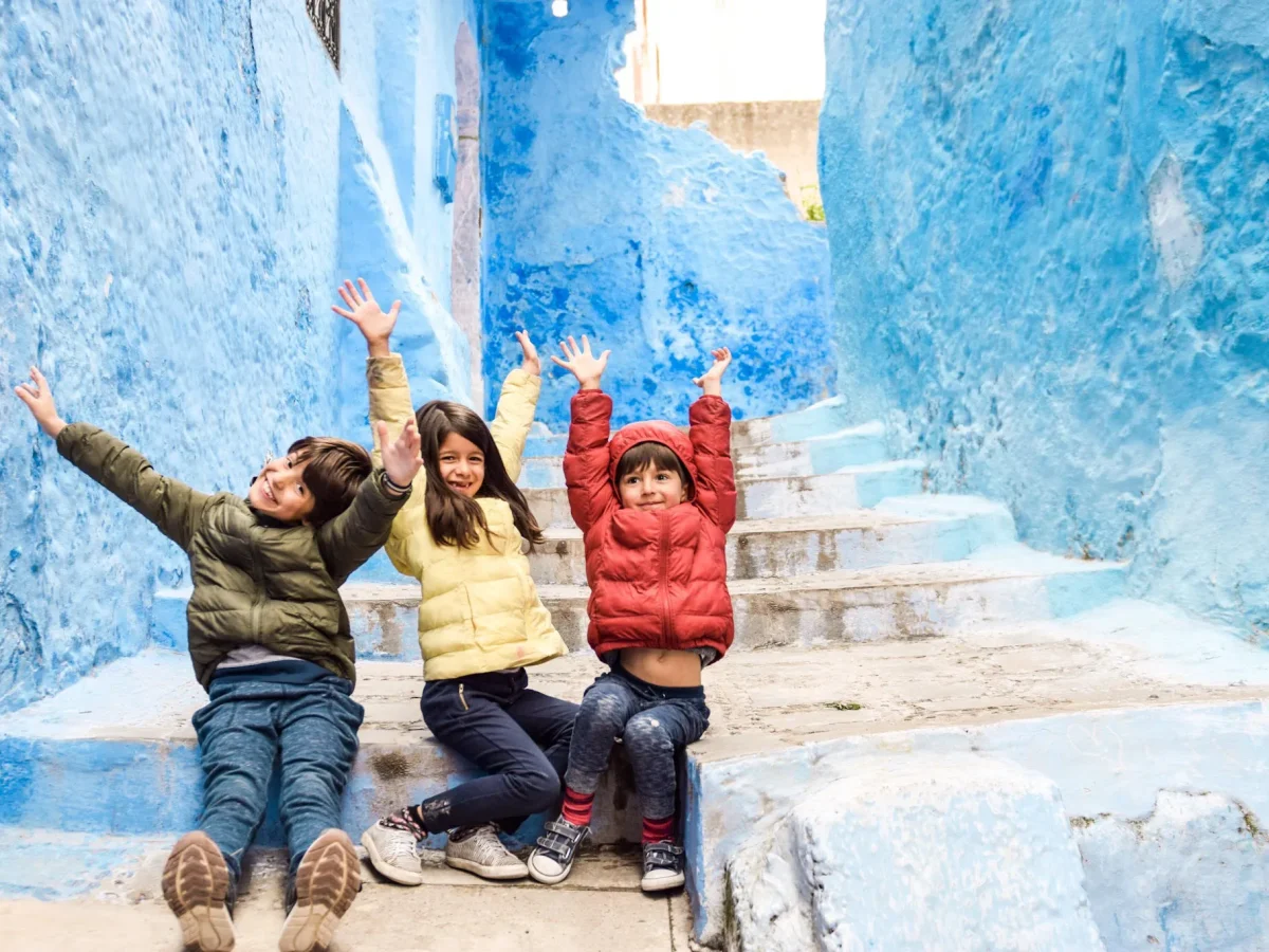 kids excited morocco family travel chefchaouen 1